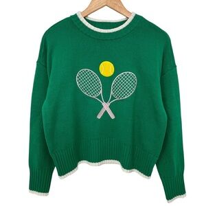 New Marled Tennis Racquet Embroidered Sweater- Jelly Bean Green